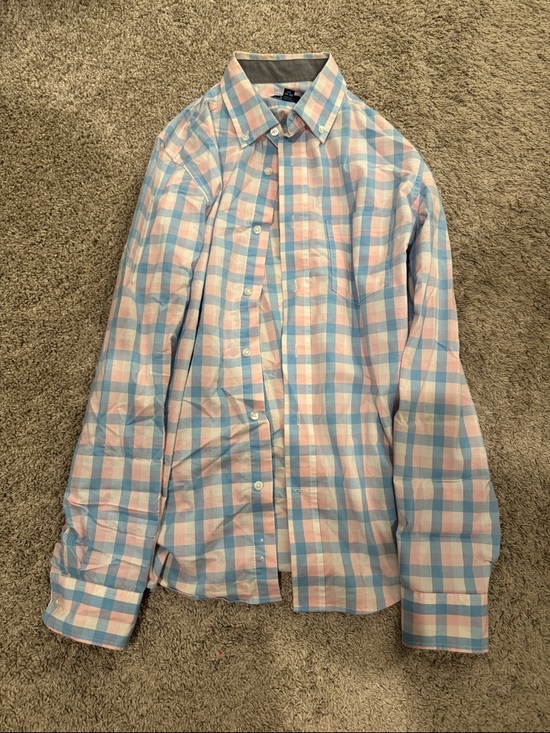 George Other - George Light Blue and Pink Plaid Button-Up Shirt